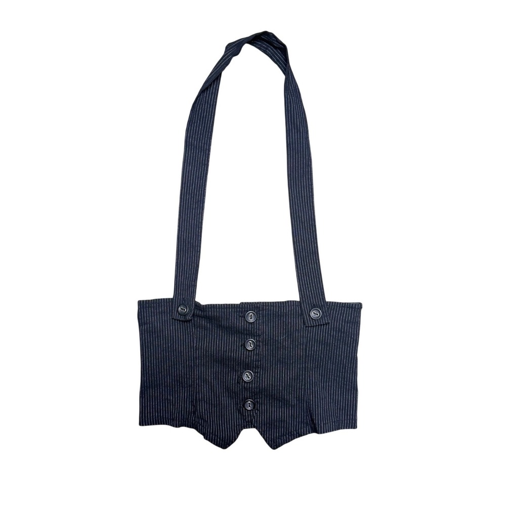 Pinstripe Halter Vest Button Front Cropped Top